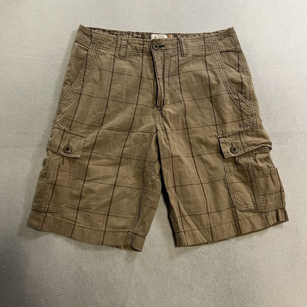 Vintage OP Ocean Pacific Shorts Men's Size 34 Plaid Cargo Brown Surf Baggy Y2K